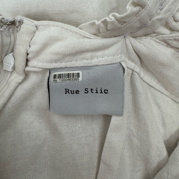 Rue Stiic Costello Overall Jumpsuit Ruffle Open Back White Linen Size Small - Picture 11 of 15